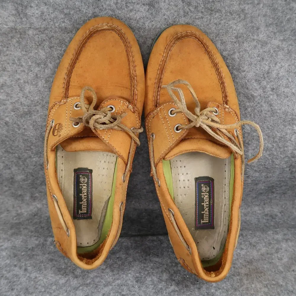 Timberland Boat Shoes Mens 9 Leather Casual Moc Toe Two Eye Brown Retro Classic